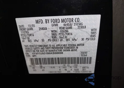 2006 Ford Escape Xlt/Xlt Sport z USA, uszkodzony, nr VIN 1FMYU93186KB98898